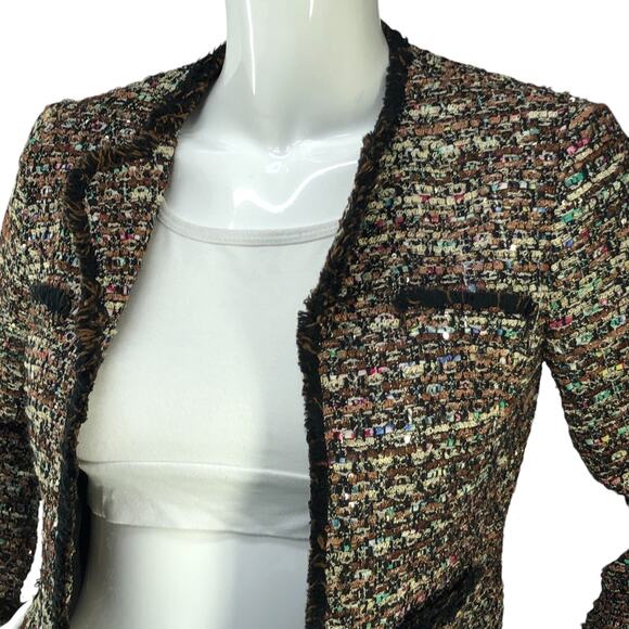 Ann Taylor Petite Womens Size 2P Blazer Cardigan Fringe Tweed Multicolor Sparkle - Picture 2 of 15